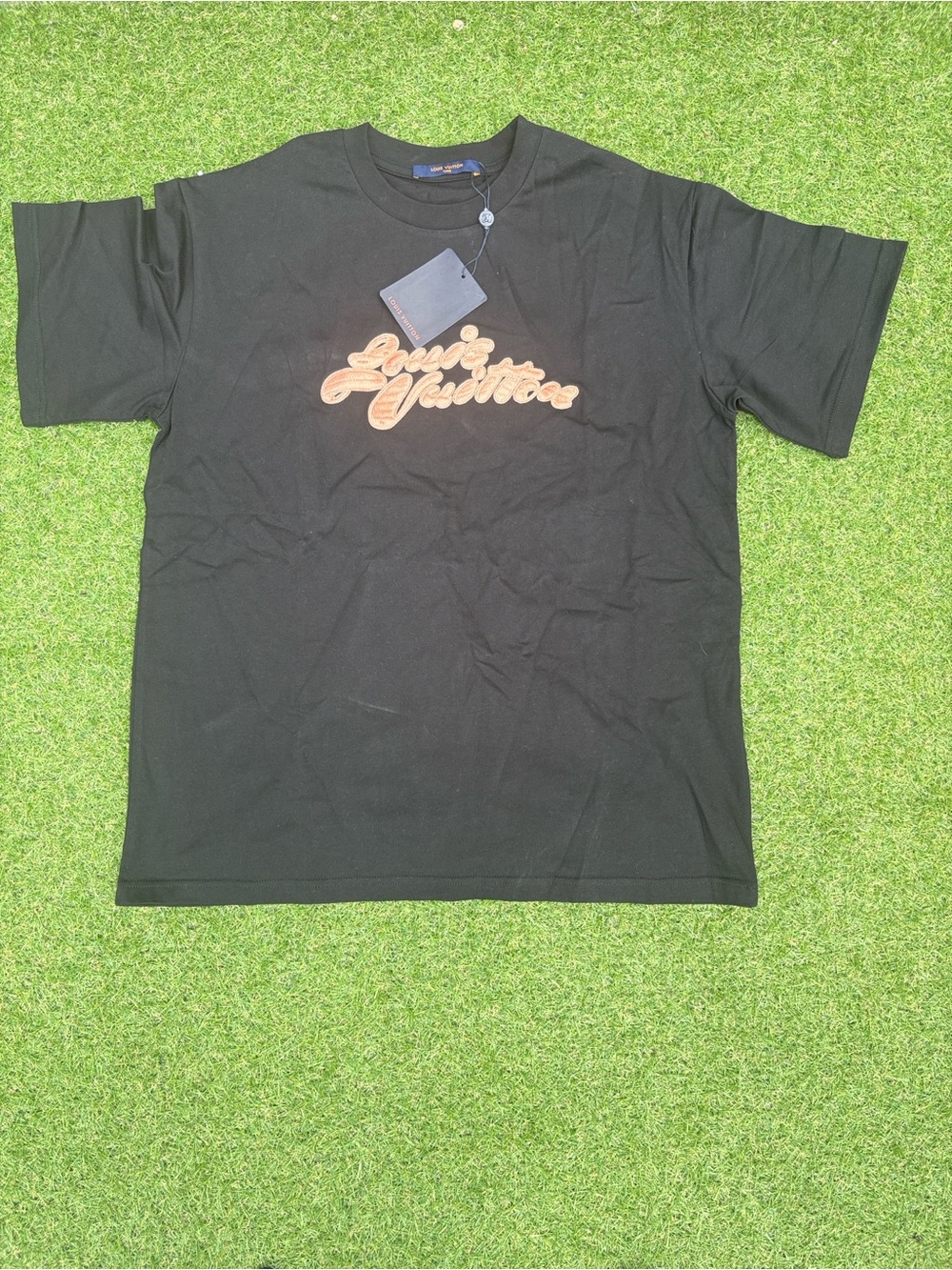 Louis Vuitton Black Tee with Gold Logo Tag
